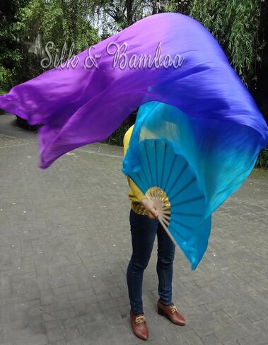 Winged Sirenny Large Single Silk Fan Veil 70"x 45", worship praise Adoration belly dance flag streamer (black-purple-pink) in Saudi Arabia