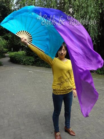 Winged Sirenny Large Single Silk Fan Veil 70"x 45", worship praise Adoration belly dance flag streamer (black-purple-pink) in Saudi Arabia