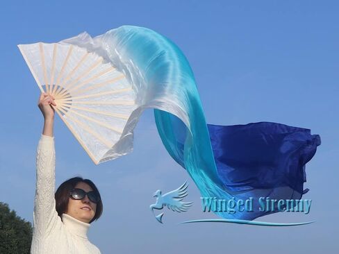 Winged Sirenny Large Single Silk Fan Veil 70"x 45", worship praise Adoration belly dance flag streamer (black-purple-pink) in Saudi Arabia