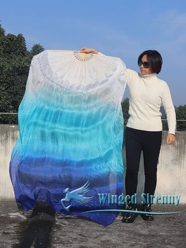 Winged Sirenny Large Single Silk Fan Veil 70"x 45", worship praise Adoration belly dance flag streamer (black-purple-pink) in Saudi Arabia