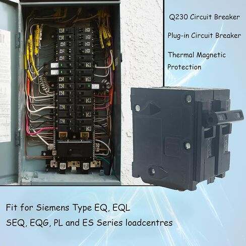قاطع دائرة Q230 ثنائي القطب 30 أمبير، 120/240 فولت، مناسب لمراكز تحميل سلسلة Siemens Type EQ، EQL، SEQ، EQG، PL وES، حماية مغناطيسية حرارية، قاطع دائرة إضافي. ضمان 5 سنوات in Saudi Arabia