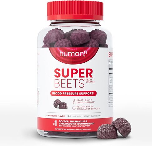 علكات قلب الفراولة من هيومان إن سوبر بيتس - مستخلص بذور الشمندر والعنب، 60 قطعة in Kuwait