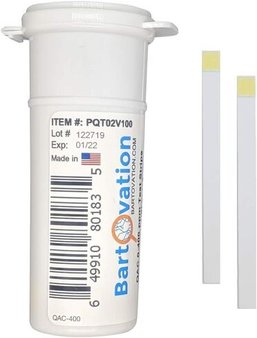 Restaurant Quaternary Ammonium (QAC, Multi Quat) Sanitizer Plastic Test Strips, 0-400 ppm [Vial of 100 Strips] in Saudi Arabia