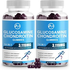 Glucosamine Chondroitin Gummies, 1500mg Glucosamine & 1000mg MSM per Serving, Joint Support Supplement for Adults, Elderberry Flavor, 90 Servings(Pack of 2)