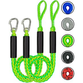 3Feet 2PCS Bungee Boat Dock Lines with 316 Stainless Steel Clip Mooring Ropes Boat Accessories Docking Line for Boats, Fender, Pontoon,Power Boat (Green&Yellow, 3 Feet)