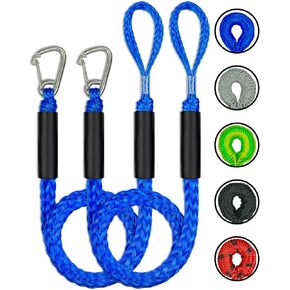 3Feet 2PCS Bungee Boat Dock Lines with 316 Stainless Steel Clip Mooring Ropes Boat Accessories Docking Line for Boats, Fender, Pontoon,Power Boat (Green&Yellow, 3 Feet)