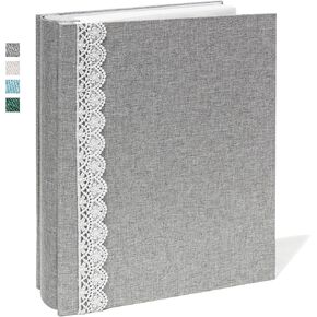 Vienrose Photo Album with Lace Trim for 4x6 Photos Linen Cover 100 Pockets Photo Books Slip-in Picture Albums Wedding, Beige