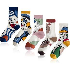 5 pairs of socks, Women's cotton socks, fashion socks, fancy socks, absorb sweat, no clogged feet, can be worn in all seasons, perfect for birthdays and festivals (size 36-42), 10.5 in Saudi Arabia