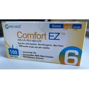 Clever Choice Comfort EZTM Insulin Pen Needles 31G 6mm (1/4 Inch) - 100 Count