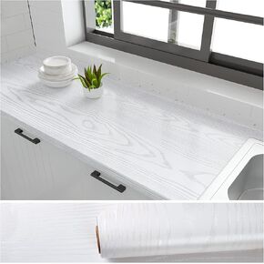 VEELIKE 15.7''x354'' White Wood Contact Paper Peel and Stick Silver Textured Wood Wallpaper Self Adhesive Vinyl Removable Waterproof Wood Grain Contact Paper for Countertops Cabinet Desk Furniture