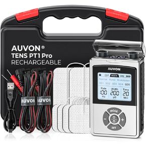 AUVON Rechargeable Digital TENS Unit Muscle Stimulator with 600 mAh Battery, TENS Machine with 8 Customizable Modes, Electric Massager for Shoulder, Back Pain Relief, 6 TENS Pads, A Carry Case