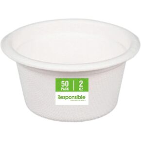 Lids for Responsible Products 2 oz Portion Cups, Tree-Less™ Compostable Molded Fiber Souffle Cup Lids, Extra Strength, Tree-Free and Made Without PFAS, White (50 Count)
