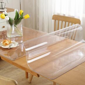 واقي طاولة شفاف من OstepDecor مقاس 35.4 × 59 بوصة، واقي غطاء طاولة بلاستيكي بسمك 1.5 مم، غطاء طاولة الطعام، واقي طاولة لطاولة غرفة الطعام، قماش طاولة شفاف من الفينيل، وسادة طاولة PVC