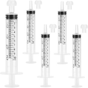 5 Pack 10mL Syringes, 10cc Syringe with tsp & mL Measurement and Press-In Cap for Liquid, Food, Oral, Pet, Scientific Labs, Measurement, Dispensing