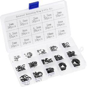uxcell E-Clip Circlip - 300Pcs 15-Size External Retaining Shaft Snap Ring Carbon Steel Assortment Kit Black - Size: 1mm to 11mm