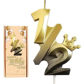 1/2Half Year Six Month Number Birthday Candles for Cake,3.15 Inch Black Gold 3D Design Cake Candles, Happy Birthday Cake Topper Decoration, for Birthday Party Wedding Decoration Reunions Theme Party