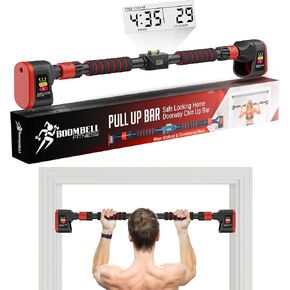 Pull Up Bar for Doorway - Adjustable Doorway Pull Up Bar 30-40 Inch with Digital Rep Counter, Workout Timer & Level - Door Pull Up Bar & Chin Up Bar for Door Frame Supports 330 lbs, No Screws