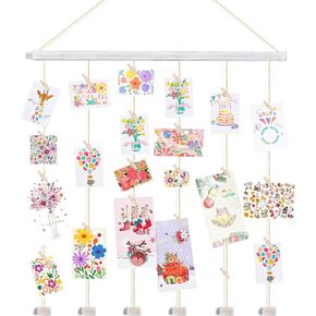 Wooden Hanging Photo Display Pictures Holders with 30 Clips,Picture Collage Frames for Wall,Suitable for Home Office Nursery Bedroom Room Dorm