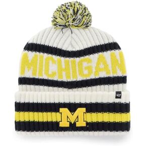 قبعة '47 Michigan Wolverines للرجال والنساء من Bering Cuff Knit قابلة للتمدد باللون الأبيض مع شعار أصفر in Kuwait