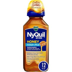 Vicks NyQuil Severe Honey Cold and Flu Medicine, Maximum Strength, Relieves Cough, Sore Throat, Fever, Congestion, 12 Oz