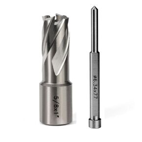 OSCARBIDE 5/8"x1"Annular Cutter 5/8 inch Cutting Diameter,1 inch Depth of Cut,3/4 inch Weldon Shank 2 Flat Mag Drill Bit with Pilot Pin for Magnetic Drill Press,1 Piece