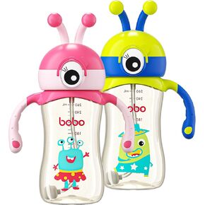 Kids Water Bottle for School, 8.8oz Reusable Kids Cup with Straw, Leak Proof Portable Water Bottle for Girls & Boys, PPSU Kids School Water Bottles, BPA-free (Blue+Green, 2 Pack)