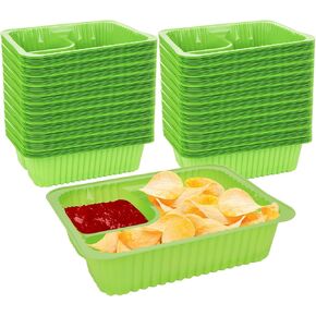 400PCS Nacho Trays for Party, 6x5 inches Plastic Nacho Holders, 2 Compartments Black Anti-Spill Nacho Containers with Chip and Dip Holder, Nacho Tray for Snacks, Movie Theater, Festivals (12Oz)