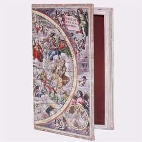 صندوق تخزين حلية على شكل كتاب عتيق مزخرف بنمط خريطة قديمة -24B-001، نمط الأساطير اليونانية ديكور صندوق كتب مزيف
