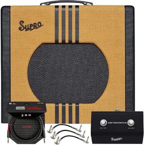 Supro Delta King 12" 1822RTB 15-Watt 12AX7 All-Tube Preamp Combo Amp 1x12 Tweed w/Black Stripes Amplifier with Tonebird MXR Cable and SFS2 Footswitch Bundle in Kuwait