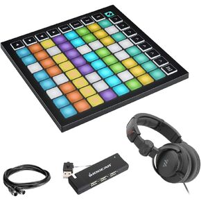 حزمة وحدة التحكم بالشبكة Novation Launchpad Mini MK3 64-Pad MIDI مع محور USB ذو 4 منافذ وسماعات رأس ستوديو وكابل MIDI in Kuwait