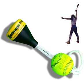 The Ultimate Xelerator Pro Fastpitch Softball Pitching Trainer and Warm-Up Tool with 12 Inch Premium Leather Indoor Ball for Improved Grip - Made in USA