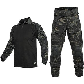 PAVEHAWKE mens G3 Combat Camouflage Knee Pads Tactical Hunting Uniform Sets Paintball Gear Suit, Black Camou, Small