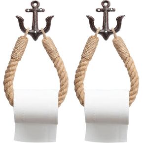 2 Pcs Nautical Toilet Paper Holder Antique Industrial Wall-Mounted Nautical Towel Ring with Metal Hook for Bathroom Bedroom or Kitchen Decor(Black+Black)