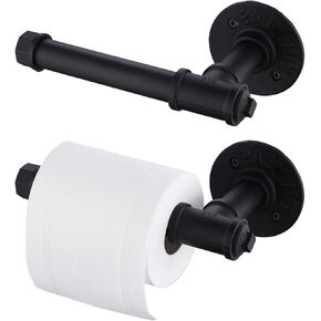 Industrial Pipe Toilet Paper Holder 2 Pack, Wall Mounted Paper Roll Holder, Vintage Metal Iron Pipe Roll Tissue Holder for Bathroom, Bedroom, Kitchen, Black