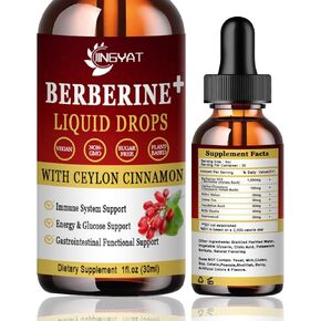 Berberine Liquid Drops 1500mg, Liposomal Berberine HCL, Berberine Complex Supplement w/Ceylon Cinnamon, Resveratrol,Bitter Melon,Green Tea, Dandelion Root, Milk Thistle - Vegan & Natural