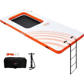 VEVOR Inflatable Floating Dock, 15x6.5FT Inflatable Dock Platform with 4*6FT Trampoline Mesh Pool, Non-Slip Floating Platform Water Mat with Portable Bag & Detachable Ladder for Pool Beach Relaxation