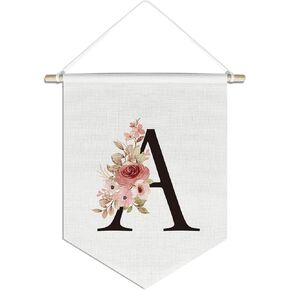 Letter R Flowers Poster Banner Flag,Canvas Hanging Pennant Flag Banner Wall Sign Decor Gift for Nursery Baby Kids Girl Boy Teen Bedroom Playroom