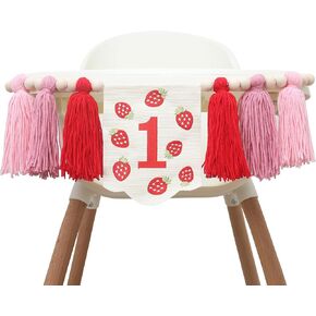 Girl's First Birthday Strawberry Tassels Banner - Strawberry Themed High Chair Banner，Sweet One Strawberry Birthday Party Decorations，Berry Sweet 1st Birthday Highchair Banner，Strawberry 1st Birthday Backdrop Decorations