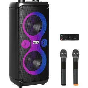 Karaoke Machine Dual 6.5" with 2 Wireless UHF Microphones, PA System for Party with Disco LED Lights, Portable Bluetooth Speakers for Adults & Kids, Supports for TF Card/USB, AUX in, FM, REC,TWS