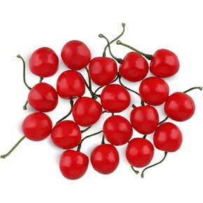 20 Pcs Red Artificial Cherries, Fake Fruit Decor Lifelike Fake Cherry Simulation Decor Artificial Cherry Decorations Lifelike Fruit Cherry Ornament Simulation Cherry Model for Kitchen Party Decoration
