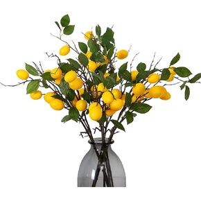 Wnvivi 10Pcs 19.7 Inch Artificial Tangerine Lemon Branches,Fake Orange Branch,Lifelike Fake Lemon Stems Faux Fruit Plants for Home Decor DIY Bouquet Cake Decoration(A2)