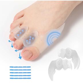 Adjustable Bunion Corrector & Toe Separators for men & women - Relieve Bunions, Hammer Toes, Overlapping Toes - Comfortable Gel Spacers - Yoga Toes, Big Toe Straightener - 20 TPE Rods Included