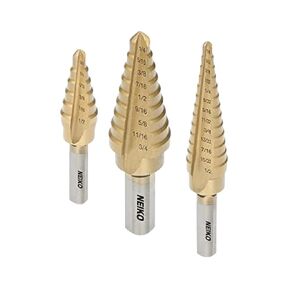 NEIKO 10174A Quick Change Spiral Grooved Step Drill Bit | 10 Step Drill Bit Sizes in One - 1/4" to 1-3/8" | High-Speed Steel and Titanium Nitride Coating | Two-Flute Design
