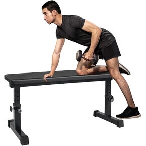Flat Weight Bench, Utility Workout Adjustable Height Weight Bench Press with Thick Cushion & Anti-slip Foot Pads, Compact Strength Training for Exercise & Fitness, Home/Gym Easy Assembly