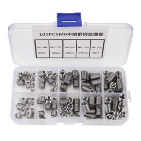 M6 Threaded Insert,100pcs M6 Stainless Steel Coiled Wire Helical Screw Thread Inserts Set