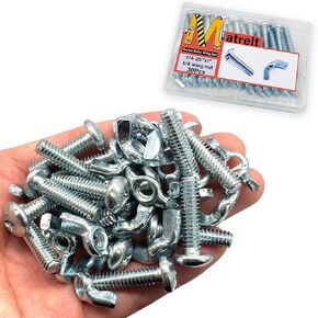 30Pack 1/4"-20 x1-1/4" Screw Bolts and Wing Nut Kit 15pcs Machine Screws with Round Head Phillips 15pcs Butterfly Hand Twist Tighten Nut Zinc Plated Hardware Fitting Fastenings Assortment Kit