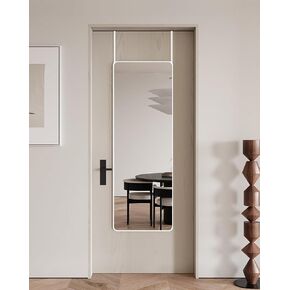 14"x48" Rounded Full Length Door Mirror Aluminum Frame Closet Mirror Full Length Hanging Mirror for Living Room Bedroom,Black