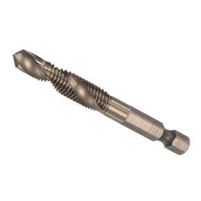 Combination Drill and Tap Bit, M8 x 1.25 Thread Size 1/4" Hex Shank, 6542 Titanium Coated High Speed Steel Tools - (Applications: for Aluminum Stainless Steel Plastic)