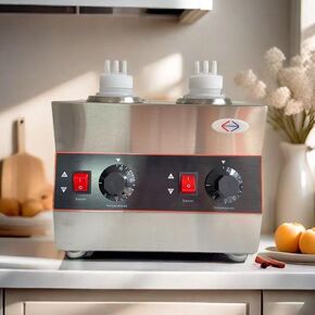 Electric Cheese Sauce Dispenser & Hot Fudge Warmer with 650ml Squeeze Bottles - Adjustable Temperature 86-185℉ - Commercial Grade 110V