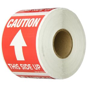Tape Logic Aviditi Tape Logic 3" x 4","Caution This Side Up" Red/White Arrow Warning Sticker, for Shipping, Handling, Packing, and Moving (1 Roll of 500 Labels)